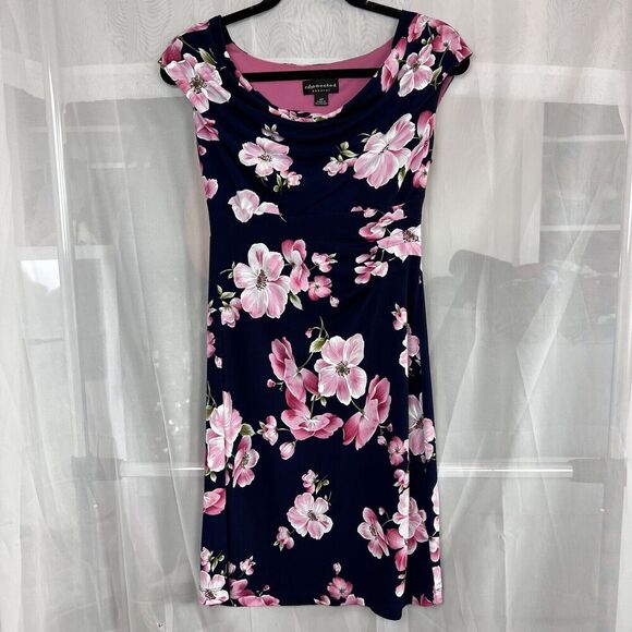 Vintage y2k Connected apparel floral print boat neck short dress sz 4p wedding - Picture 1 of 9